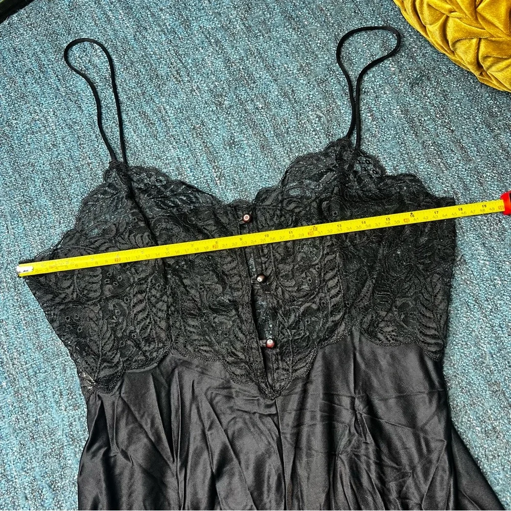 Vintage imec Italy Lace Satin Nightgown Slip Dress in Black Women's USA 38